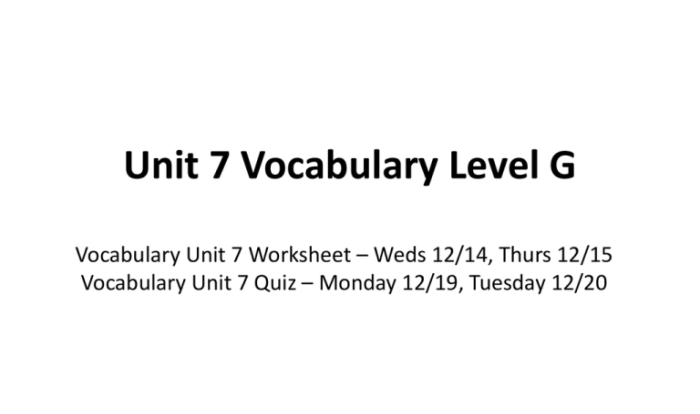 Vocabulary unit 5 level g